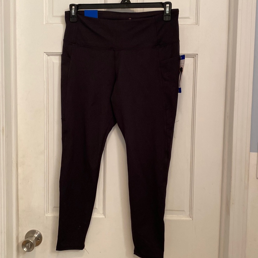 Danskin Interlock Legging Side Pockets Black Salt Women's Size Large NWT